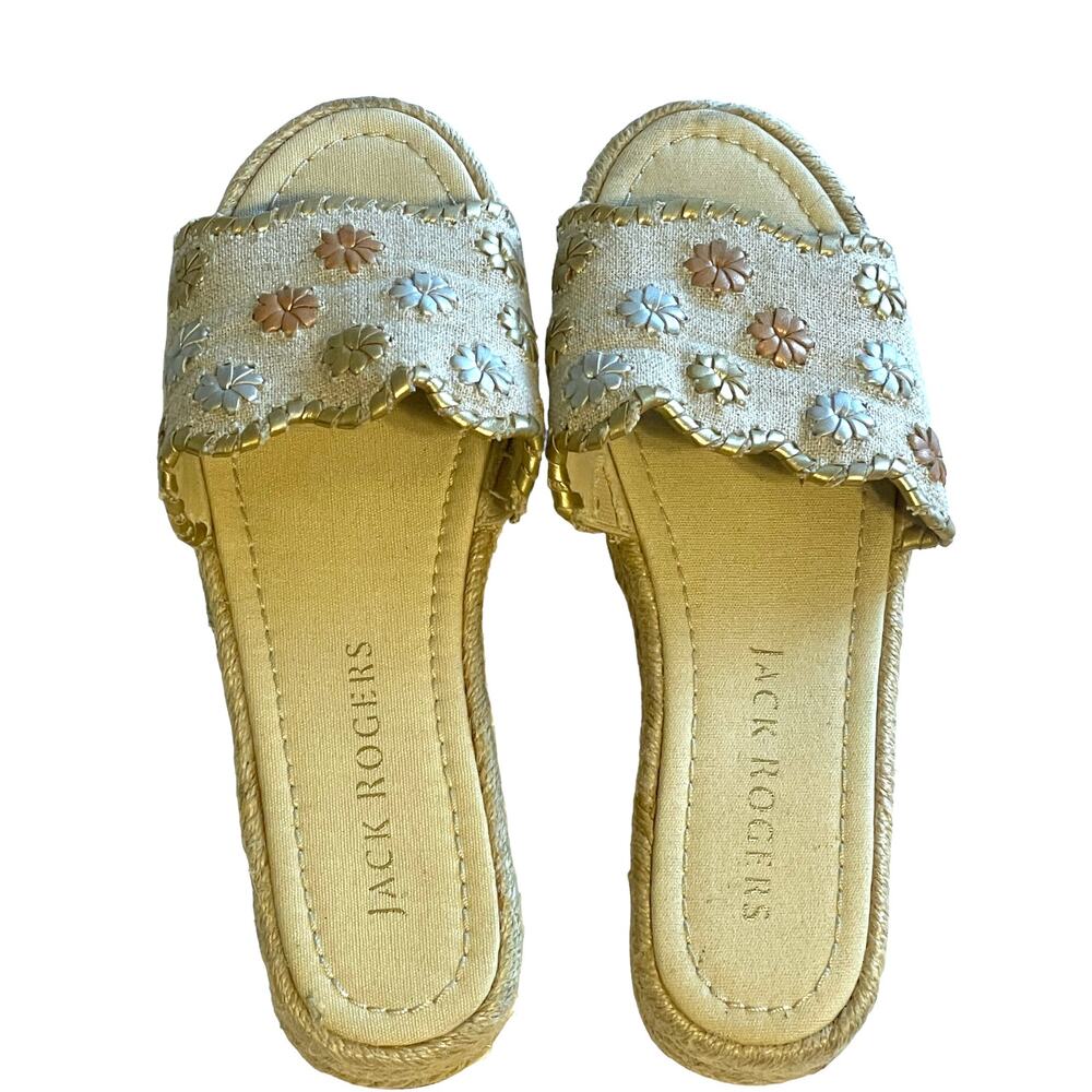 Jack Rogers Palmer Slides Womens Size 8 Ecru Meta… - image 2